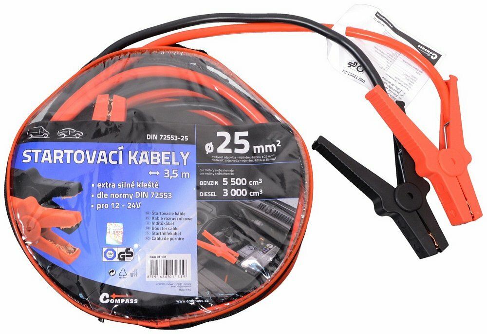 Startovací kabely 25 délka 3,5m TÜV/GS DIN72553, COMPASS