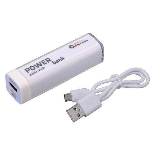 POWER BANK 2600mAh bílý + 30cm kabel, Compass