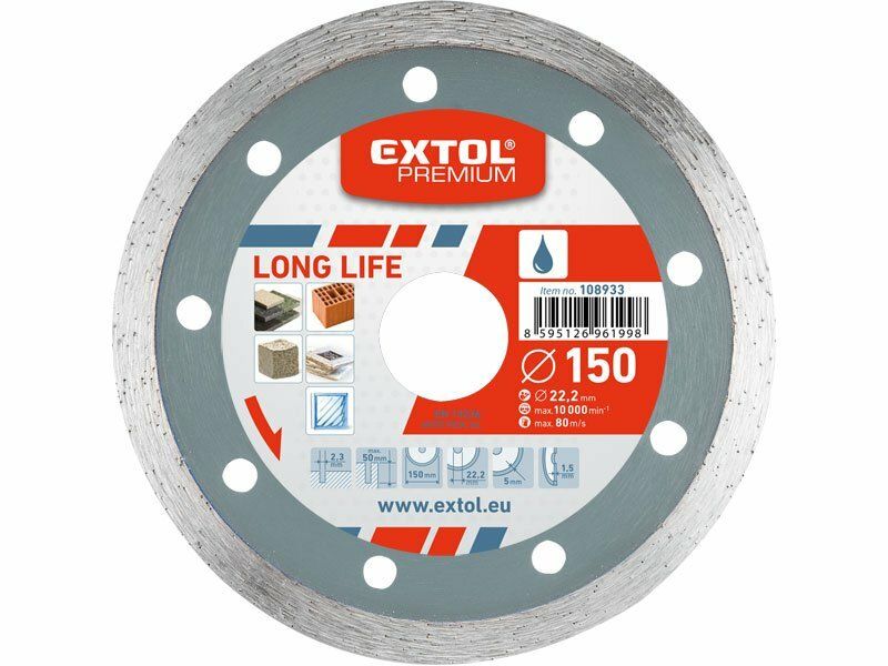 Kotouč diamantový řezný celoobvodový Long Life, 150x22,2mm, mokré řezání, EXTOL PREMIUM