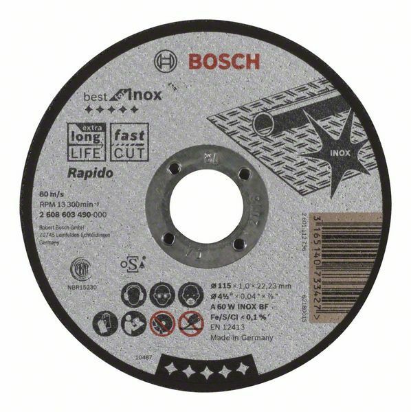 Dělicí kotouč rovný Best for Inox – Rapido - A 60 W INOX BF, 115 mm, 1,0 mm - 316514073342 BOSCH