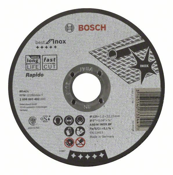 Dělicí kotouč rovný Best for Inox – Rapido - A 60 W INOX BF, 125 mm, 1,0 mm - 316514073344 BOSCH