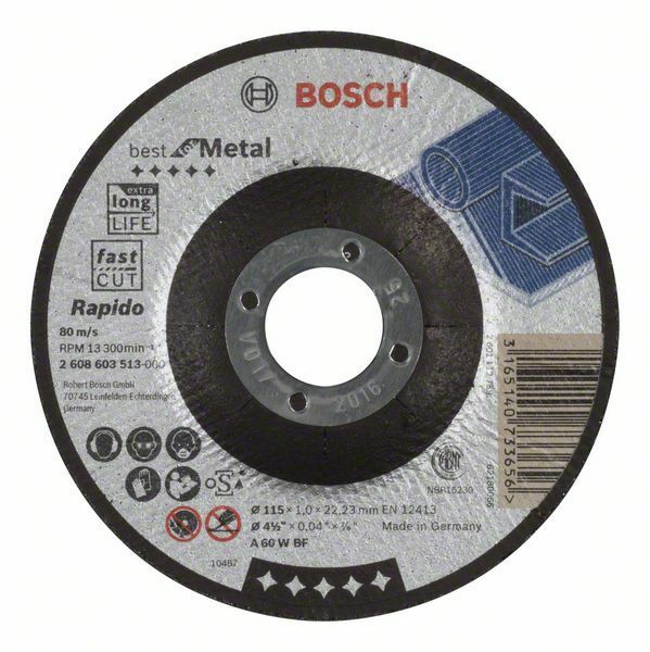 Dělicí kotouč profilovaný Best for Metal – Rapido - A 60 W BF, 115 mm, 1,0 mm - 3165140733 BOSCH