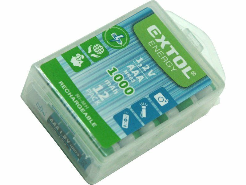 Baterie nabíjecí, 12ks, AAA (HR03), 1,2V, 1000mAh, NiMh EXTOL-ENERGY