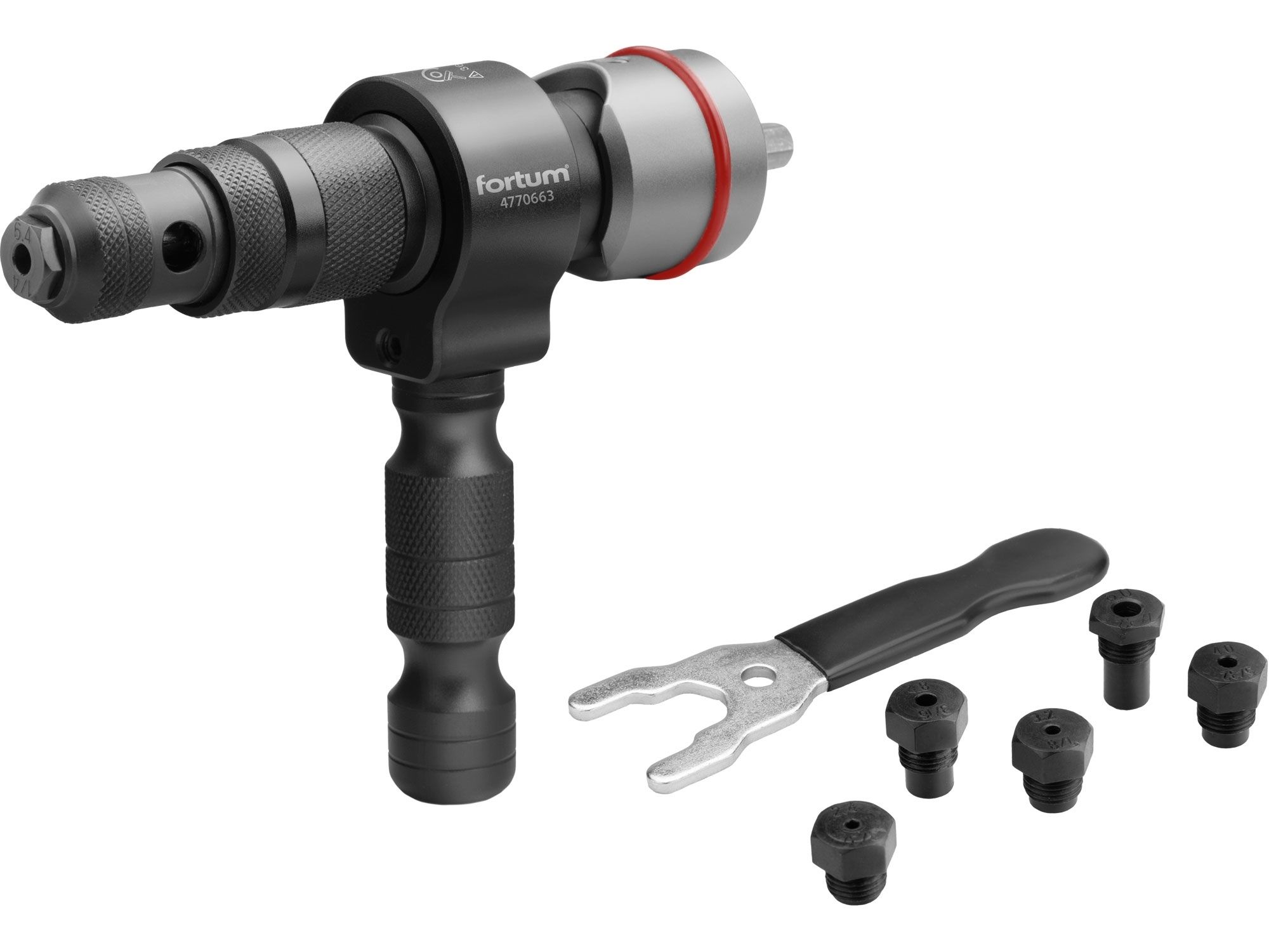 Nástavec nýtovací na vrtačku T, pro trhací nýty 2,4-6,4mm, CrMoV FORTUM