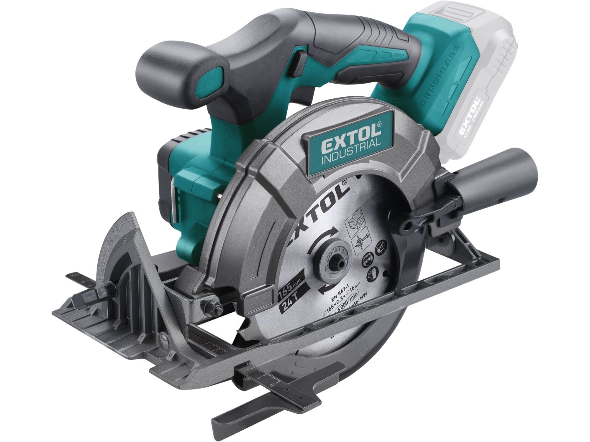 Pila kotoučová aku SHARE20V, 165mm, BRUSHLESS, 20V Li-ion, bez baterie a nabíječky EXTOL-INDUSTRIAL