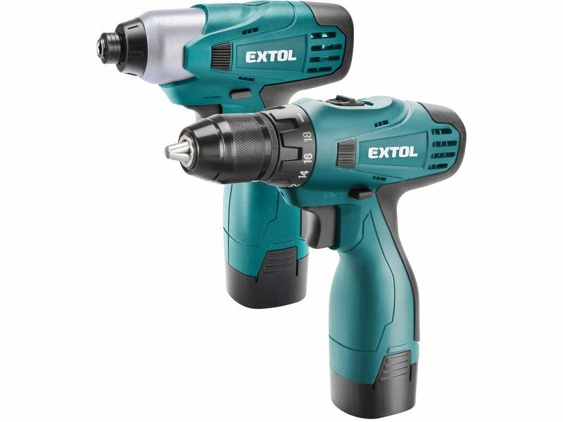 Vrtací šroubovák aku a utahovák rázový aku, 14,4V Li-ion (2x), 1500mAh, 8798300 EXTOL INDUSTRIAL