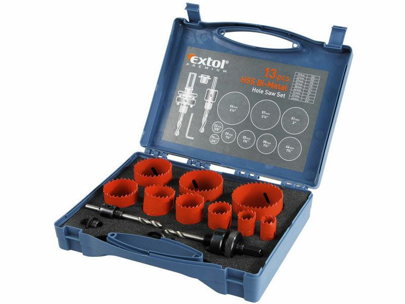 Vrtáky korunkové, univerzální, sada 13ks, HSS/Bi-metal, EXTOL PREMIUM