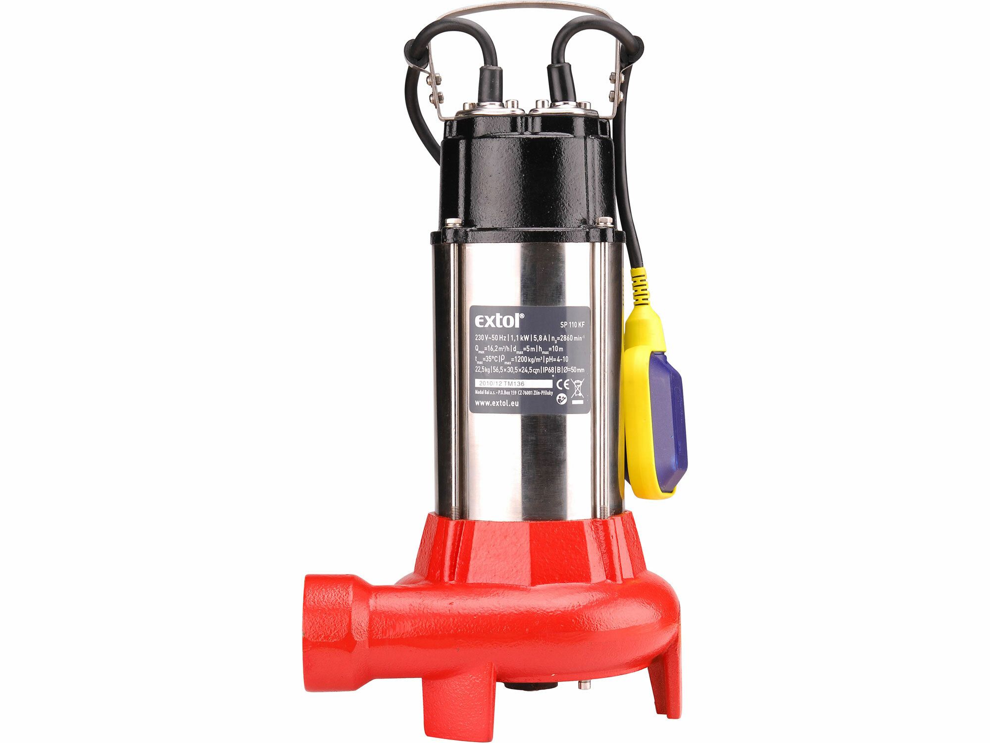 Čerpadlo el. ponorné kalové s řezacím nožem, 1100W, 9,5 m, EXTOL PREMIUM, SP 1, 8895005