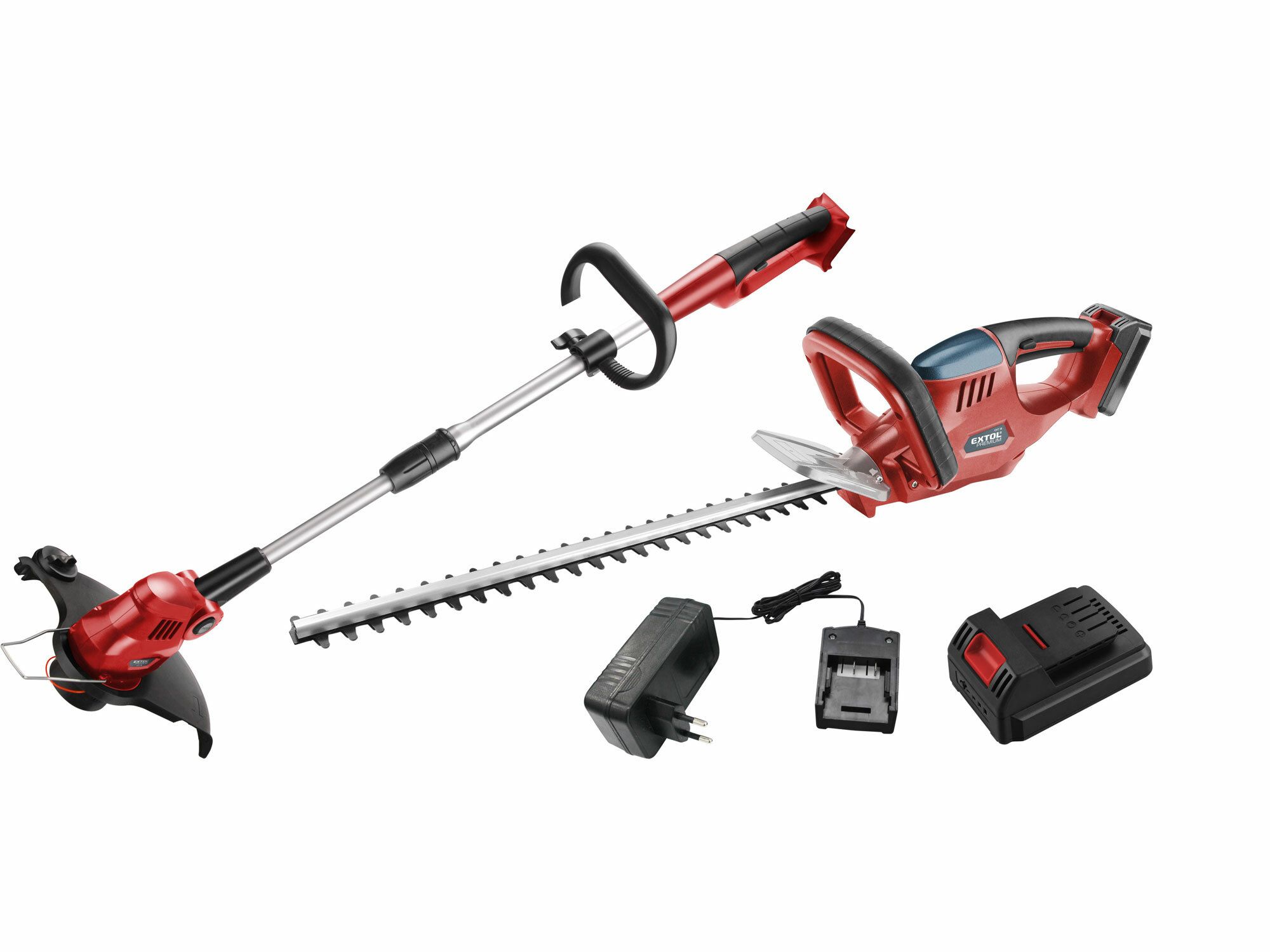 Nůžky na živé ploty + strunová sekačka aku, 18V Li-ion, 1500mAh, EXTOL PREMIUM, 8895620