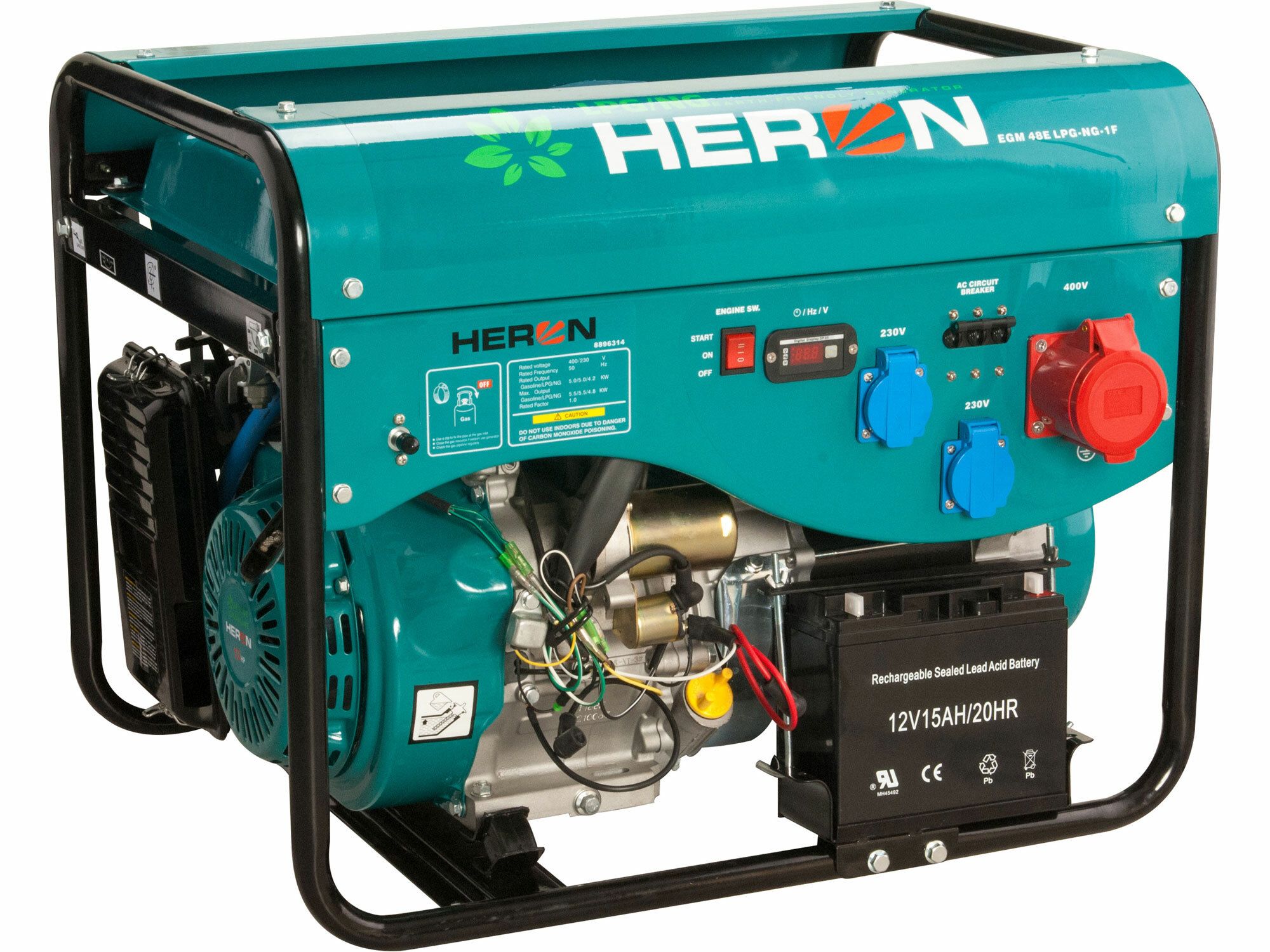 Elektrocentrála benzínová a plynová (LGP/NG) 13HP, el. start, LPGG 43-3F, záruka 3 roky HERON