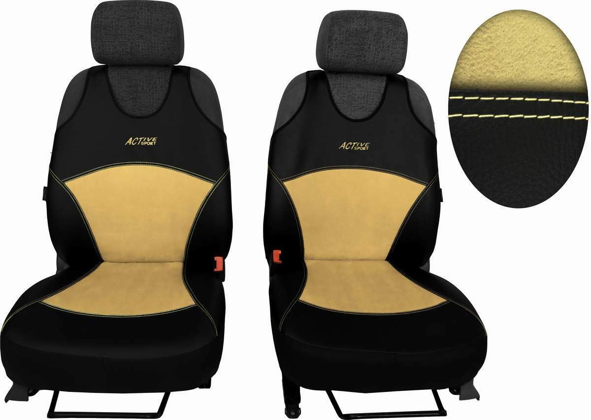 Autopotahy Active Sport kožené s alcantarou, sada pro dvě sedadla, béžové SIXTOL