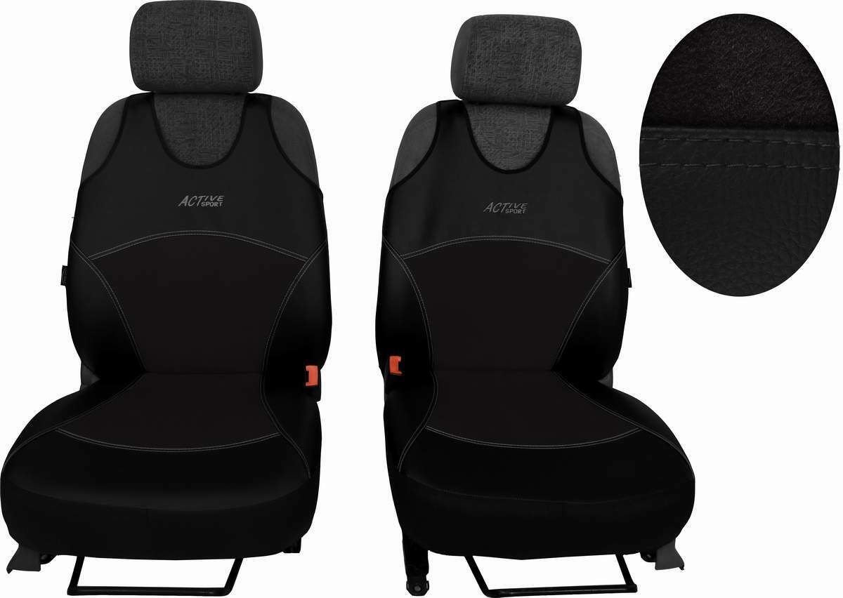 Autopotahy Active Sport kožené s alcantarou, sada pro dvě sedadla, černé SIXTOL