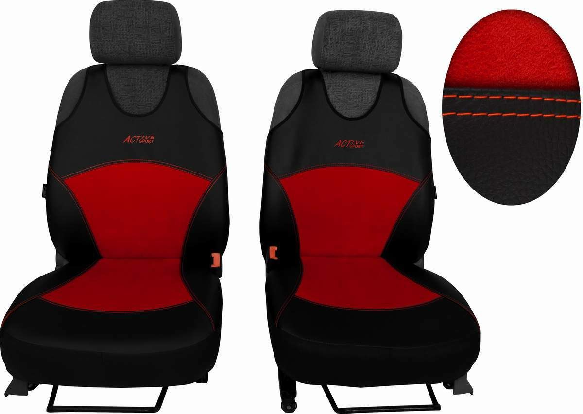 Autopotahy Active Sport kožené s alcantarou, sada pro dvě sedadla, červené SIXTOL
