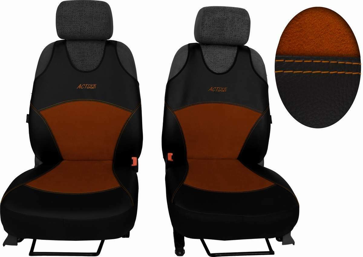 Autopotahy Active Sport kožené s alcantarou, sada pro dvě sedadla, hnědé SIXTOL