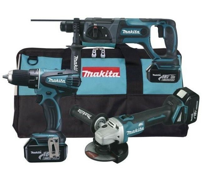 Aku sada Makita DLX3052TJ1 - úhl. bruska, kombinované kladivo, vrtací šroubovák, 18V
