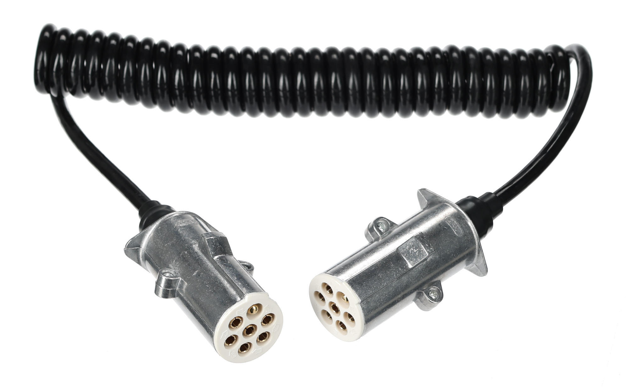 Fotografie Propojovací spirálový kabel 7pin typ S TRAILER CABLE 12, kovová zástrčka, 24V, 3,5m SIXTOL