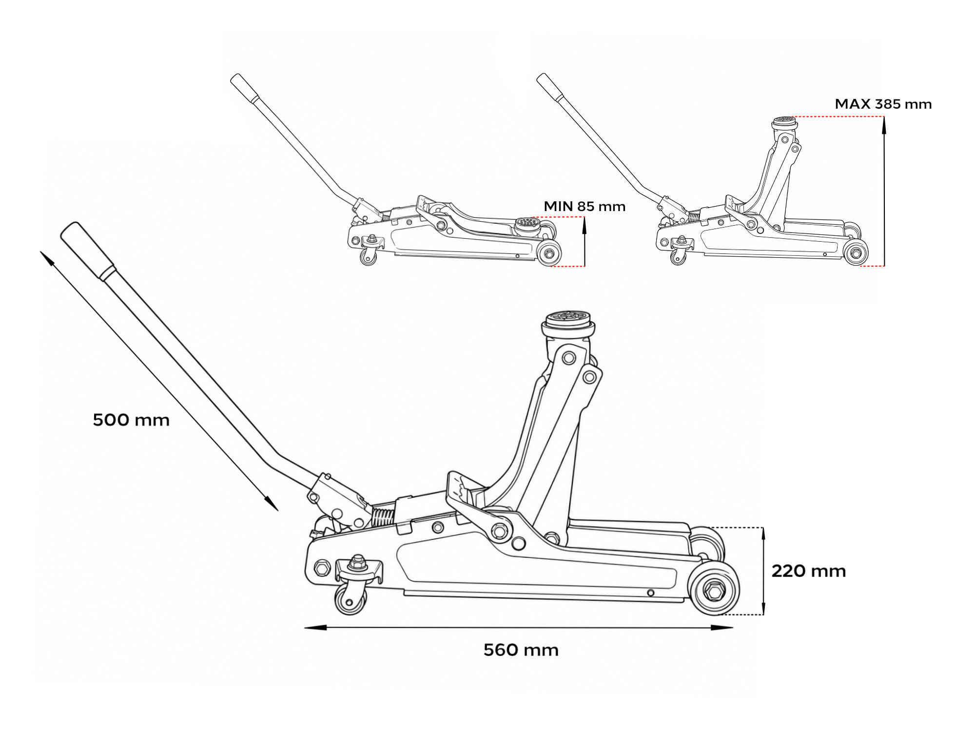 SIXTOL SX3403 Pojízdný hydraulický zvedák 2,5t nízkoprofilový SX JACK 2,5T BLACK
