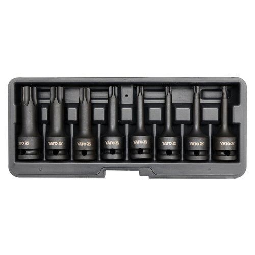 Sada nástavců 1/2" rázové, 8 ks, T30-T80, torx, CrMo, YATO