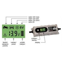 Nabíječka mikroprocesor 3,8Amp 6/12V PB/GEL LCD display COMPASS