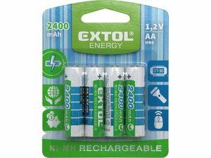 Baterie nabíjecí, 4ks, AA (HR6), 1,2V, 2400mAh, NiMh EXTOL-ENERGY