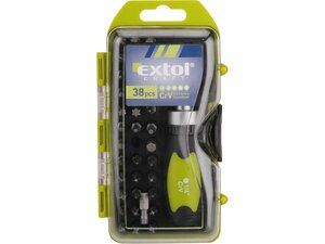 Šroubovák ráčnový s hroty, 38ks, ráčnový šroubovák s 1/4" šestihranem, CrV EXTOL-CRAFT