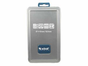 Vrtáky do kovu v kovové krabičce, sada 25ks, Ř1-13mm, po 0,5mm, HSS EXTOL-PREMIUM