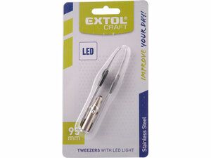 Pinzeta s LED světlem, délka 95mm, šířka čelistí 4mm, LED světlo, nerez EXTOL-CRAFT