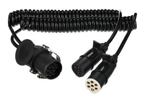 Propojovací spirálový adaptér z 15pin na 2x 7pin zástrčku (S+N) TRAILER CABLE 9, 24V, 3,5m SIXTOL