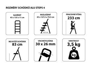 Schůdky hliníkové skládací ALU STEPS 4, 4 stupně, nejvyšší schůdek 83 cm, nosnost 120 kg SIXTOL