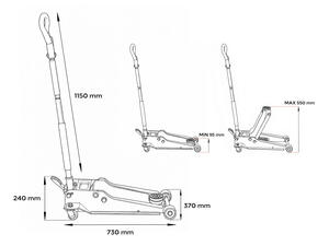 Pojízdný hydraulický zvedák heavy-duty 4T nízkoprofilový, s pedálem SX JACK PEDAL 4T BLACK SIXTOL