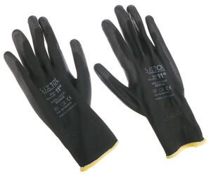 Rukavice pracovní z polyesteru polomáčené v polyuretanu GLOVE PE-PU 11, černé, velikost 11 SIXTOL