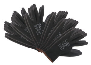 Rukavice pracovní z polyesteru polomáčené v PU GLOVE PE-PU 9, černé, vel 9", 6 párů SIXTOL