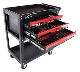 Dílenský vozík s nářadím MECHANIC TROLLEY JASON 94, 3 šuplíky, 1 police. 94 ks nářadí SIXTOL