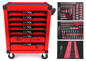 Dílenský vozík na nářadí MECHANIC TROLLEY KEVIN RED 195, 7 šuplíků, 195 ks nářadí SIXTOL