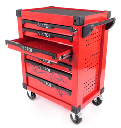 Dílenský vozík na nářadí MECHANIC TROLLEY KEVIN RED 195, 7 šuplíků, 195 ks nářadí SIXTOL