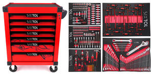 Dílenský vozík na nářadí MECHANIC TROLLEY KEVIN RED 253, 7 šuplíků, 253 ks nářadí SIXTOL