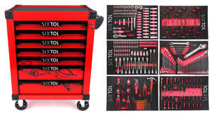 Dílenský vozík na nářadí MECHANIC TROLLEY KEVIN RED 274, 7 šuplíků, 274 ks nářadí SIXTOL