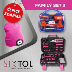 SET 3 Sada nářadí HOME PINK 88 + Dětské nářadí KIDS 12 + Čepice s čelovkou B-HAT, růžová SIXTOL