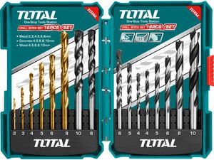 Vrtáky, kombinovaná sada 16ks TOTAL-TOOLS