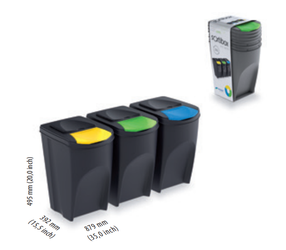 Sada 3 odpadkových košů SORTIBOX Bílá 392x293x620 / 35L PROSPERPLAST