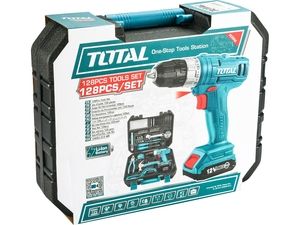 Vrtací šroubovák AKU 12V Li-ion s nářadím, sada 128ks TOTAL-TOOLS