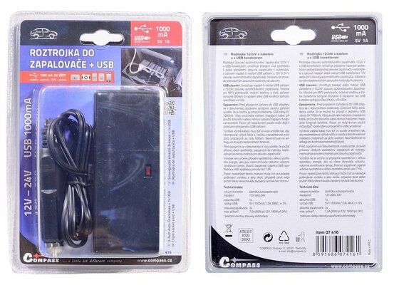 Roztrojka 12/24V + USB 1000mA COMPASS