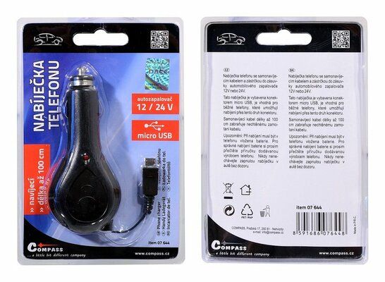 Nabíječka telefonu 12/24V MICRO USB navíjecí COMPASS