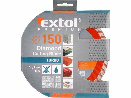 Kotouč diamantový řezný turbo, 180x22,2mm, suché i mokré řezání EXTOL-PREMIUM