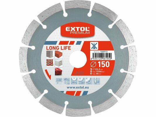 Kotouč diamantový řezný segmentový Long Life, 150x22,2mm, suché řezání EXTOL-PREMIUM