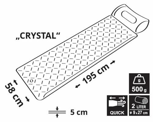 Karimatka nafukovací CRYSTAL 195x58x5cm šedá CATTARA
