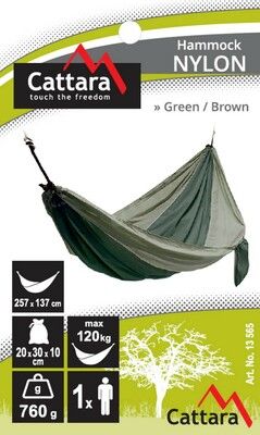 Houpací síť NYLON 275x137cm zeleno-hnědá CATTARA
