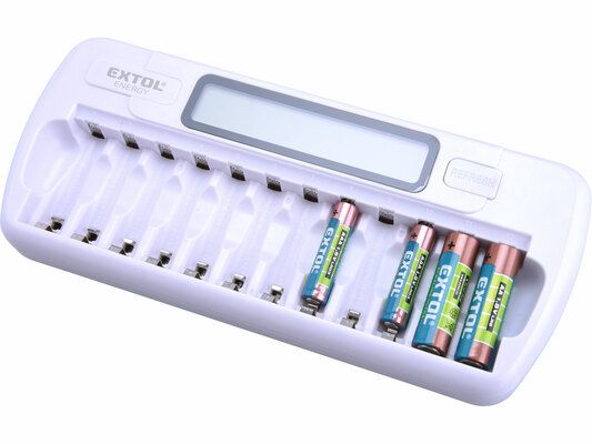 Nabíječka baterií AAA/AA, NiMh/NiCd, 12 slotů, individuální nabíjení, LCD EXTOL-ENERGY