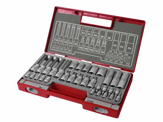 Hlavice nástrčné a zástrčné TORX, sada 32ks, 61CrV5, záruka 3 roky FORTUM