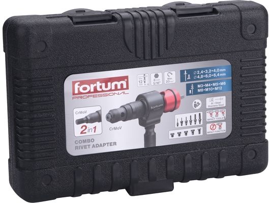 Nástavec nýtovací na vrtačku T-COMBO, sada pro matice M3-M12 i trh. nýty 2,4-6,4mm, CrMoV FORTUM